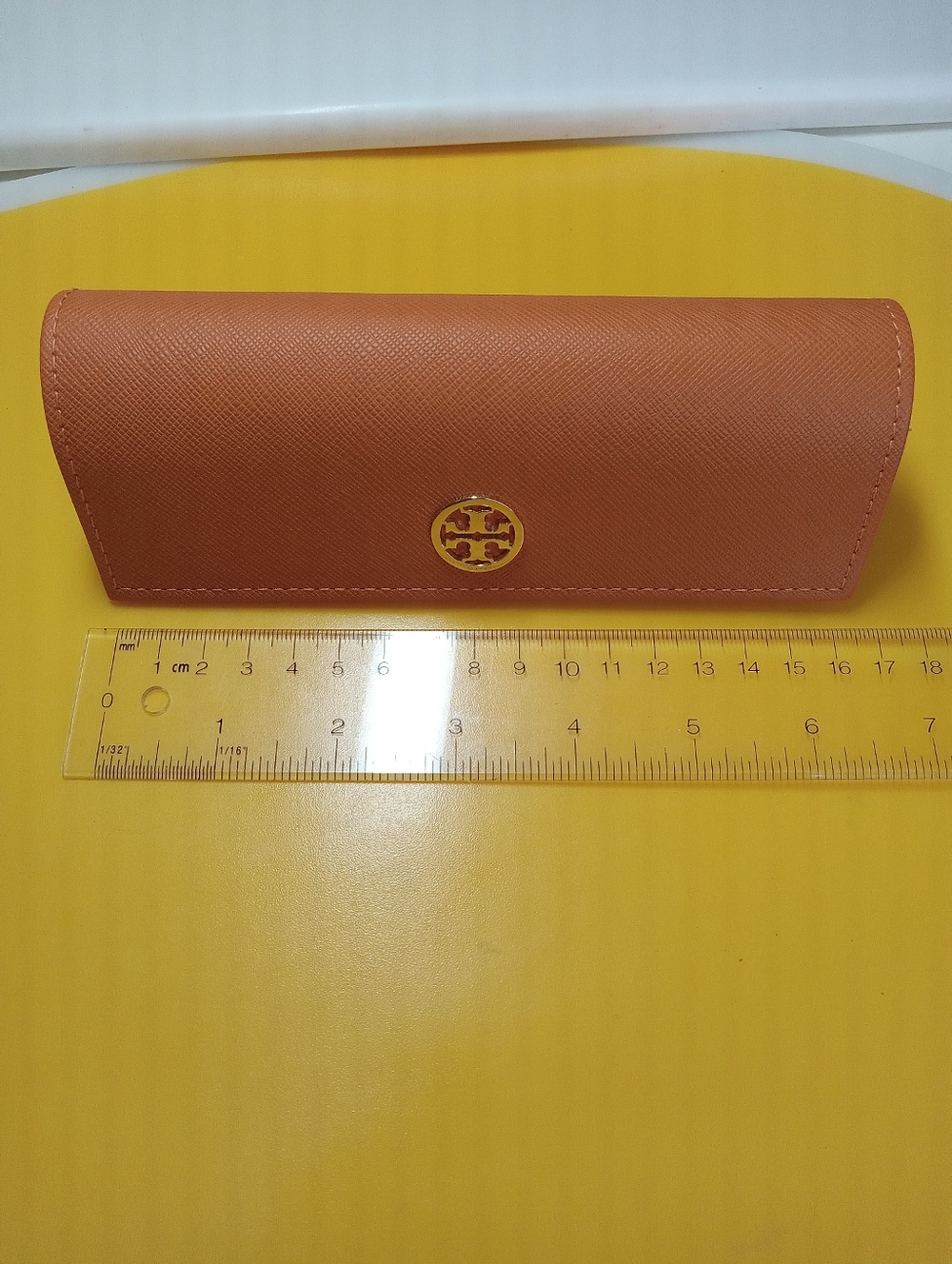 Tory Burch Orange Saffiano Leather Sunglasses Case with Gold Logo